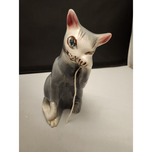 Vintage‎ Horton Pottery Cat Planter String Holder Grey Kitten - Picture 1 of 5